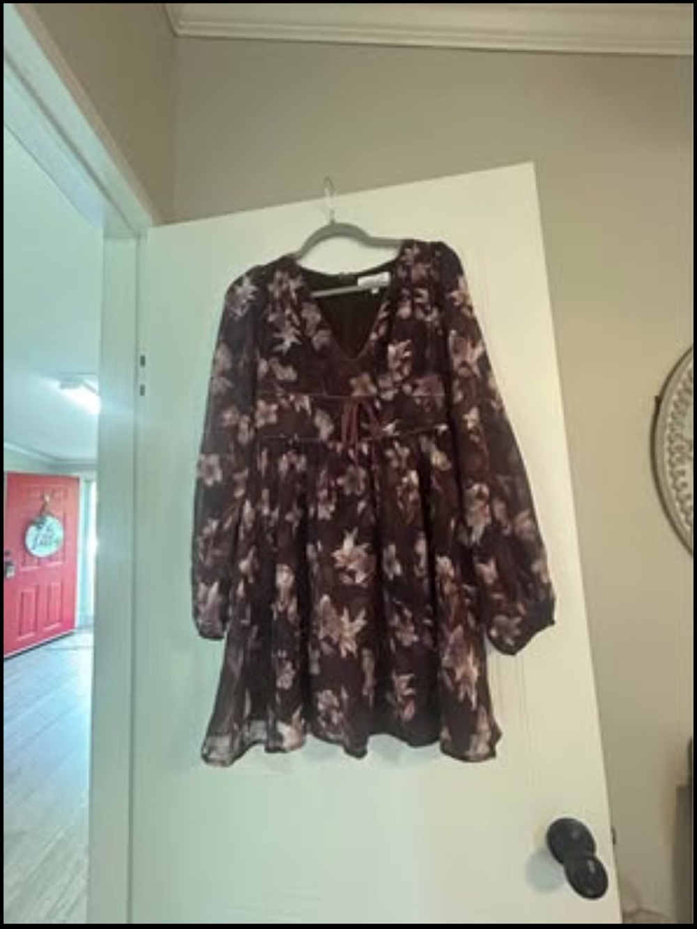 Women’s Floral Long-Sleeve floral Dress - Plum NWT